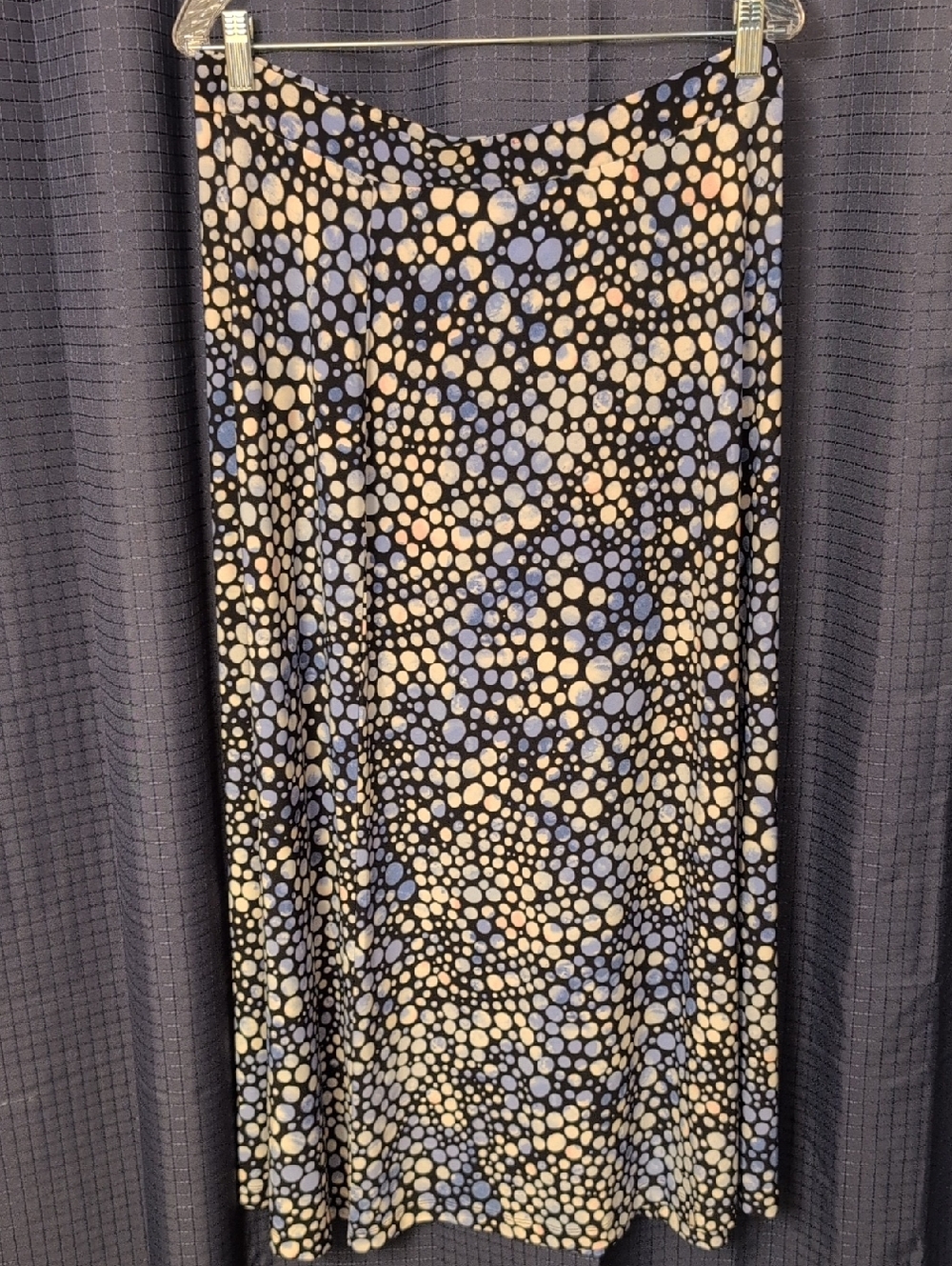 NWOTBlack Polka Dot Midi Skirt with Blue and Cream Accents